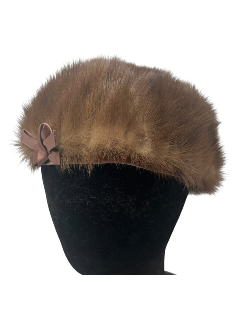 Amrose LS Ayres & Co Women's Vintage Mink Fur Pillbox Hat Union Made 6 7/8 50's